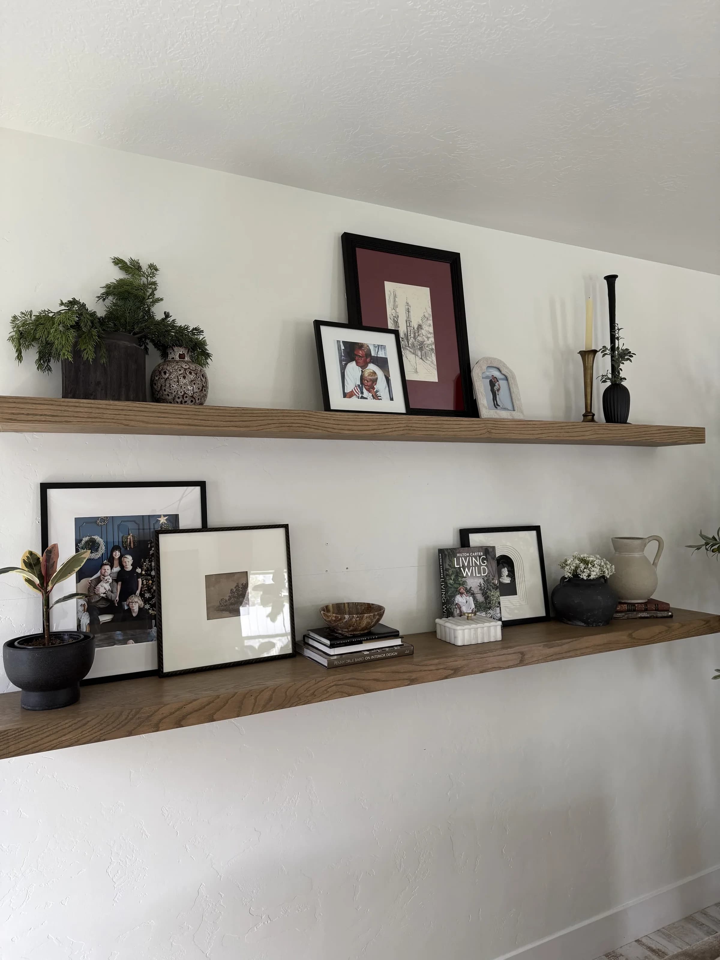 Styled floating wood shelves by BK Toolbox